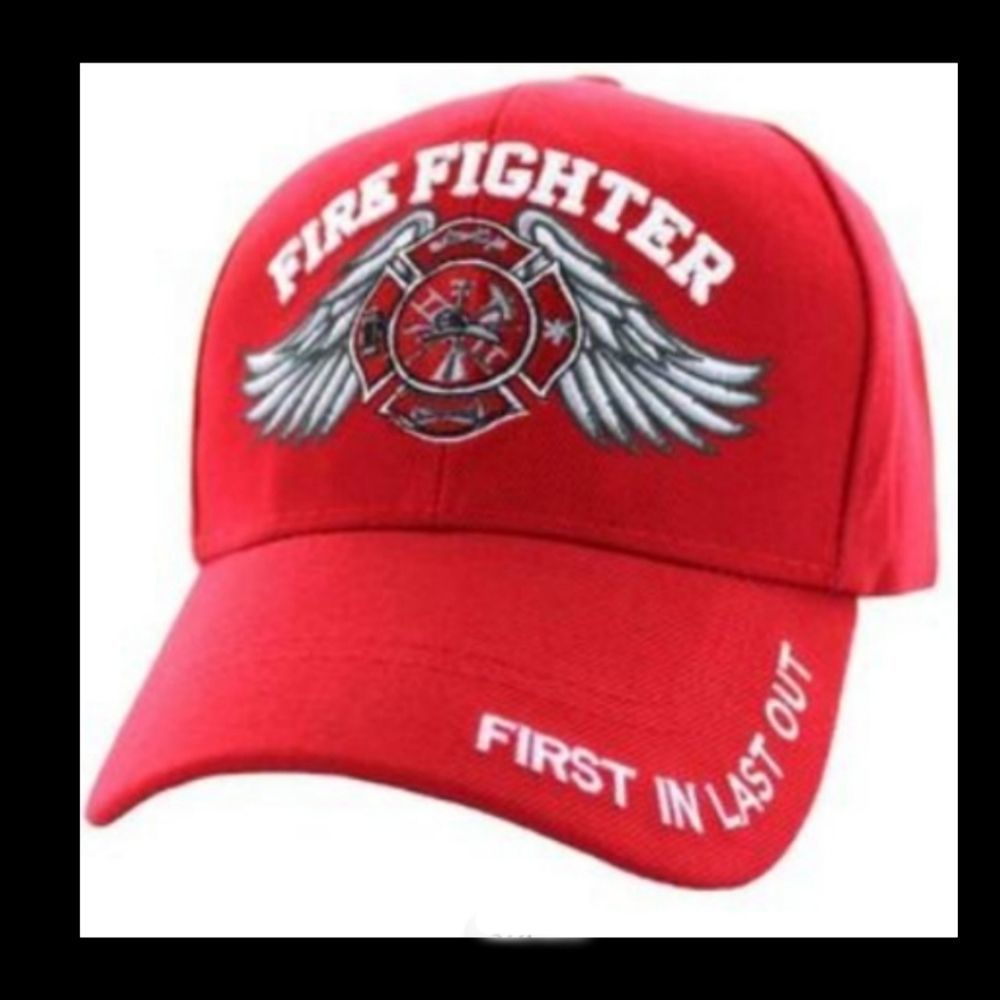 Firefighter Baseball Cap Fireman Flames Fire Hotshot Hero NEW Red Baseball Hat